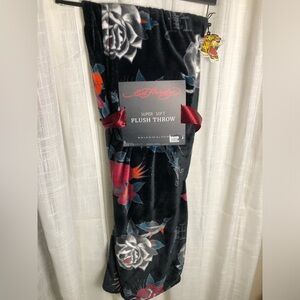 Ed Hardy Black and Red Plush Throw